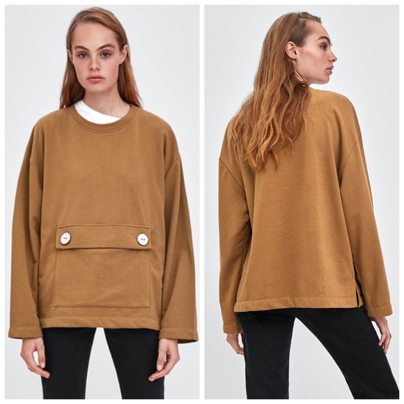 Zara Tops - nwt // zara oversized sweatshirt with flap pocket